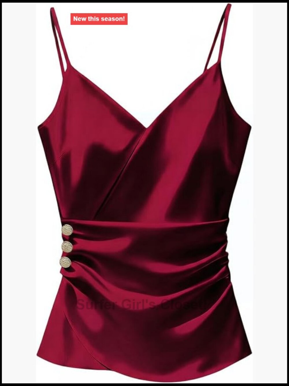 Silk Satin Wrap Tank Top V-Neck Spaghetti Strap Ruched Fitted Dressy Camisole